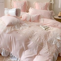 3D Ribbon Embroidery Flower Duvet Cover Set Washed Cotton Queen King Bedding Set - $154.36+