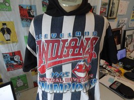 Vintage 90&#39;s Cleveland Indians 1995 Stripe Hoodie T Shirt XL - £27.39 GBP