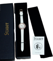Stauer Grace Timepiece Women&#39;s Watch White Band Copper W/ Rhinestone Face NEW - £28.77 GBP