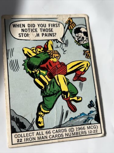 Primary image for 1966 Donruss Marvel Super Heroes trading card #22 - Iron Man - stomach pains