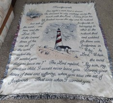 Blanket Throw Footprints w/Lighthouse 46&quot;x 60&quot; 2.5 Layer 100% Cotton Made U.S.A - £11.96 GBP