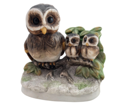 Vintage 4&quot; Homco Ceramic Owl Mama &amp; Owlette Babies Figurine #1298 - $21.44