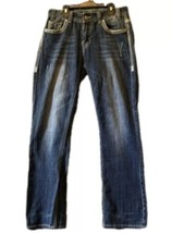 Rock &amp; Roll Cowgirl Blue Jeans Womens Size 29x34 Mid Rise Denim Embelished - $14.03