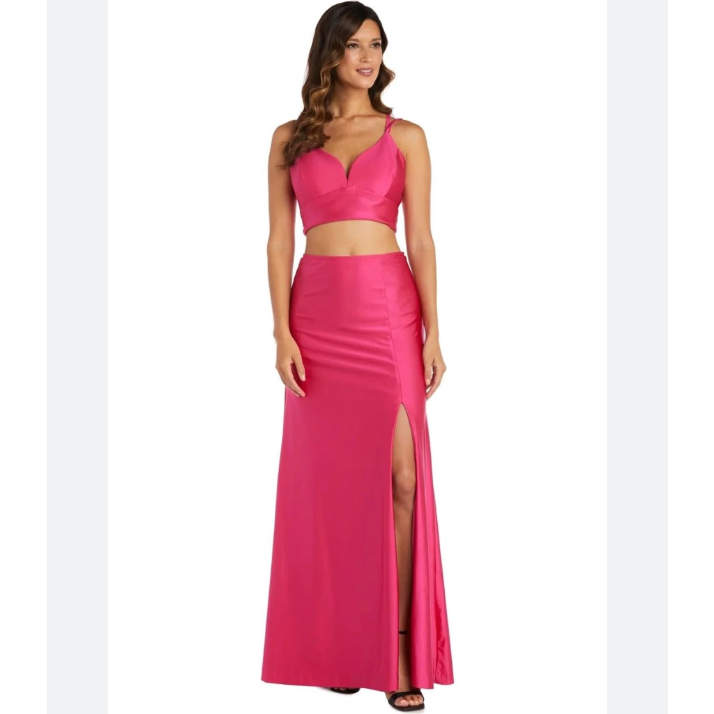 Primary image for Morgan & Co Womens Skirt Set Pink Fuchsia Long Maxi Stretch Ruched Juniors 11