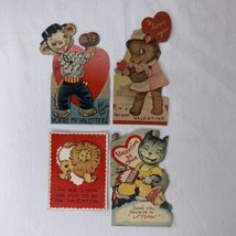 Vtg 1940s Valentine Cards Lot (4) Moving Mechanical Animals Bear Lion Cat Kitsch - £36.00 GBP