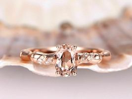 1.25ct Oval Cut Peach Morganite 14k Rose Gold Finish Bamboo Design Vintage Ring - £71.72 GBP