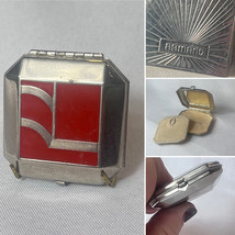Art Deco Armond Symphonie Compact Red &amp; Silvertone Mirrored Powder Case - $49.45