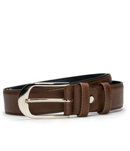 Dress full grain belt on brown vegan leather with an oval buckle silverly sleek - £34.01 GBP