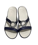 Womens Sanrah Metal Circle Crocs Navy &amp; White Strappy Slide Sandals Size 8 - $184.19 CAD