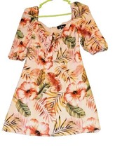 LuLus ZALIKI PINK TROPICAL PRINT TIE-FRONT PUFF SLEEVE MINI DRESS Blush ... - $24.95