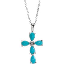 14k White Gold Turquoise Cross Necklace - £678.52 GBP