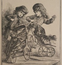 1872 Children Playing Pretend Dolls Stroller Accident Victorian Print Antique  - £29.97 GBP