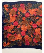 CASCA SCARFS Bold Orange Red Navy Jacquard Background 34&quot; Square Vtg Korea  - $222.21 MXN