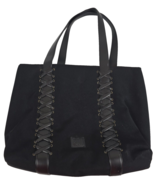 Vintage CITY DKNY Black Tote Handbag Purse Faux Leather Lace Up Corset - $44.54