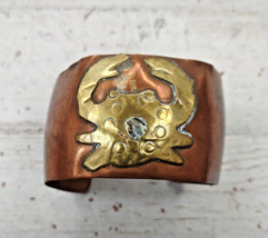 Vintage Southwestern Copper &amp; Brass w/ Abalone Shell Inlay Crab Cuff Bracelet - £36.33 GBP