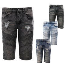 Men's Distressed Denim Faded Wash Slim Fit Moto Quilt Skinny Jean Shorts - $28.30