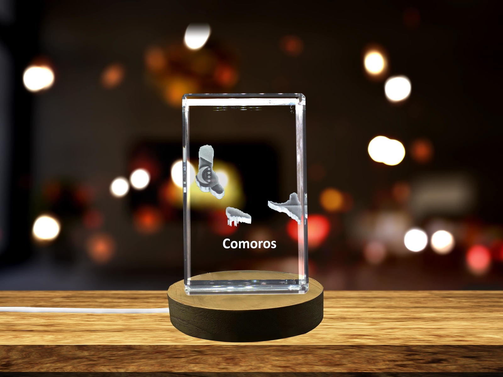 LED Base included | Comoros 3D Engraved Crystal 3D Engraved Crystal Keepsake