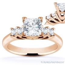 Square Brilliant Cut Moissanite 5-Stone Engagement Promise Ring in 14k Rose Gold - £860.06 GBP+
