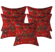 NDACORIFY Set of 5 Pcs Kantha Pillow Case 16&quot; Indian Handmade Cotton Bohemian Re - £43.94 GBP