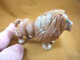 (y-lio-ro-403) tan gray Lion wild cat carving gem stone gemstone SOAPSTONE PERU - £16.81 GBP