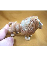 (y-lio-ro-403) tan gray Lion wild cat carving gem stone gemstone SOAPSTO... - $391.83 MXN