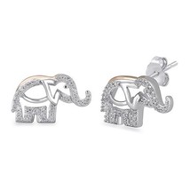 1/10CT Diamante Natural Mini Elefante Dormilonas 14K Chapado en Oro Rosa Plata - $165.56