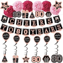 80Th Birthday Decorations For Women - (21Pack) Cheers To 80 Years Rose Gold Glit - £25.56 GBP