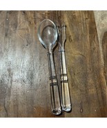 Glass Fork &amp; Spoon Serving Set 10”Vintage Uncommon Pattern Set of 2 - €14,51 EUR