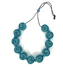 Textile art felted swirl bead necklace, blue statement necklace with metallic bl - £31.00 GBP