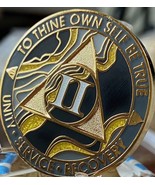 2 Year AA Medallion Elegant Marble Black Gold Glitter Sobriety Chip - $15.99
