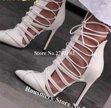 New Fashion Women Pointed Toe Straps Cross Stiletto Heel Gladiator Pumps White R - £113.11 GBP