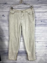 Chicos 1 Platinum Denim Jeans Womens M 5 Pocket Mid Rise Crop Ankle Zip Leopard - £14.09 GBP