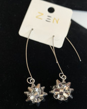 Zen Gift Bow Earrings Silver Tone Drop Threader Dangle Holiday NEW - £6.32 GBP