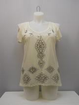 Almost Famous Ladies Knit Top V-Neck Embellished Cold-Shoulders Ivory Size XL - £19.65 GBP