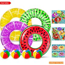 8 Pack Inflatable Pool Floats - Fruit Swim Tubes &amp; Beach Balls for Summe... - $41.53