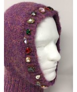 Women&#39;s Knit Jeweled Balaclava Ski Mask Rhinestone Purple Hood Hat Winter - $34.99