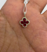1.50Ct Pear Cut CZ Red Garnet Flower Pendant 14K Yellow Gold Silver Plated - £90.19 GBP