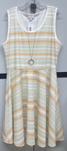 NWT LuLaRoe 2XL Tan Peach Mint Cream Stripes Nikki Sleeveless Dress &amp; Po... - £38.23 GBP