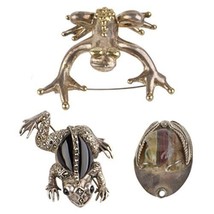 STERLING SILVER &amp; GEMSTONE FROGS, TOADS BROOCHES, PENDANT, GREAT FOR COL... - £149.92 GBP