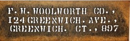 Greenwich CT Woolworth Department Store Box Stencil Sign Oil Board 1930s... - £29.42 GBP