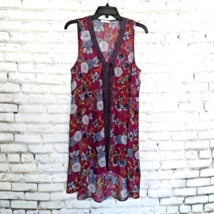 Maurices Duster Womens Small Medium Red Floral Semi Sheer Sleeveless Long Vest - £15.78 GBP