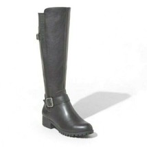 Universal Thread Women&#39;s Black Faux Leather Kota Buckle Riding Boots NEW - £19.61 GBP