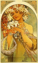 Art Flower by Alphonse Mucha Fine Print Giclee Canvas 14&quot; x 24 &quot; (36 x60cm) - £13.37 GBP