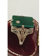 Estate Vintage  Chrysoprase  14k White Gold Diamond Filigree  Ring, Circ... - £359.86 GBP