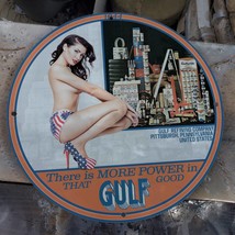 Vintage 1944 Gulf Pride Gulf Oil Refining Company Porcelain Gas &amp; Oil Pump Sign - £98.32 GBP