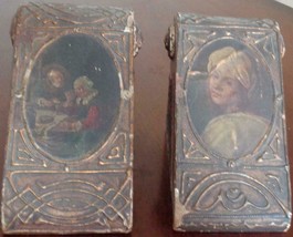 Beautiful Wooden Hand Painted Bookends – Decoupaged Front – Interesting Antique - £77.43 GBP