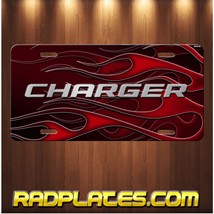 CHARGER Inspired Art Silver on Red Flames Aluminum Vanity license plate Tag Gift - £15.45 GBP