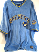 Milwaukee Brewers &#39;82 Ws Champs Carl Banks Cooperstown Vtg Blue Velour Shirt 3XL - £108.57 GBP