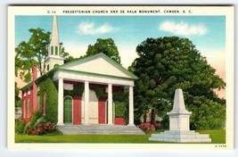 Presbyterian Church And De Kalb Monument Camden South Carolina Linen Postcard SC - £6.24 GBP