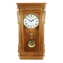 Bedford Clock Collection Golden Oak Chiming Pendulum Wall Clock - £112.81 GBP